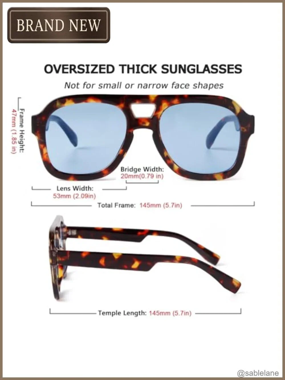 Oversized Aviator Sunglasses Men Women UV400 Protection